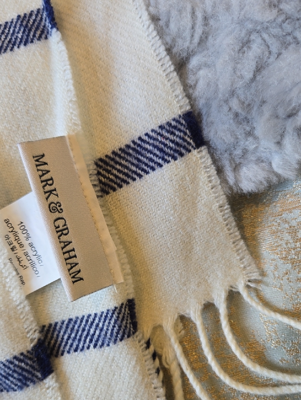 Mark & Graham Cream Scarf with Navy Stripe Detail